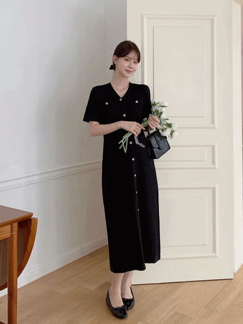Ribbed V Neck Drawstring Dress