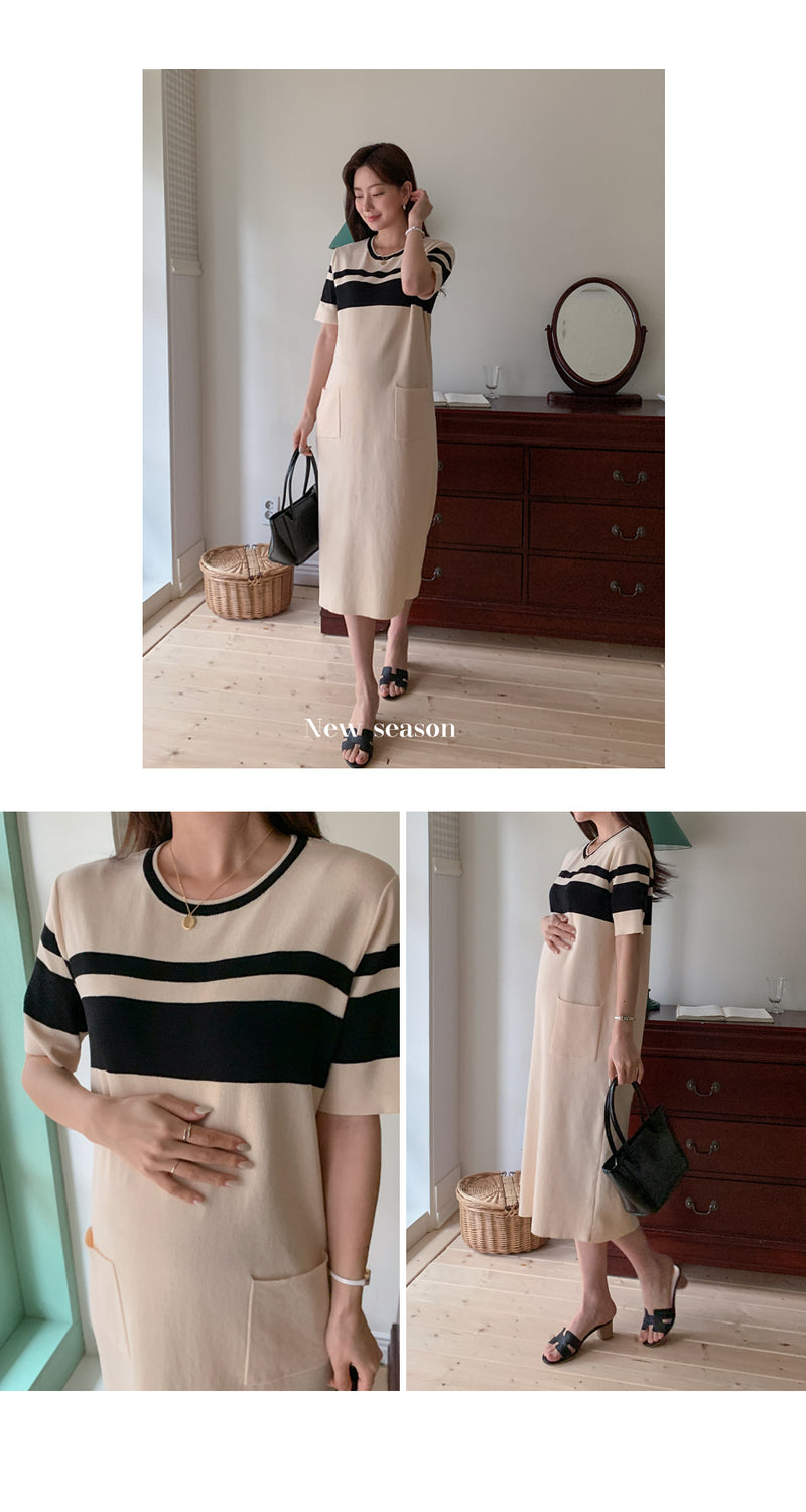 Simple Round Neck Pocket Dress