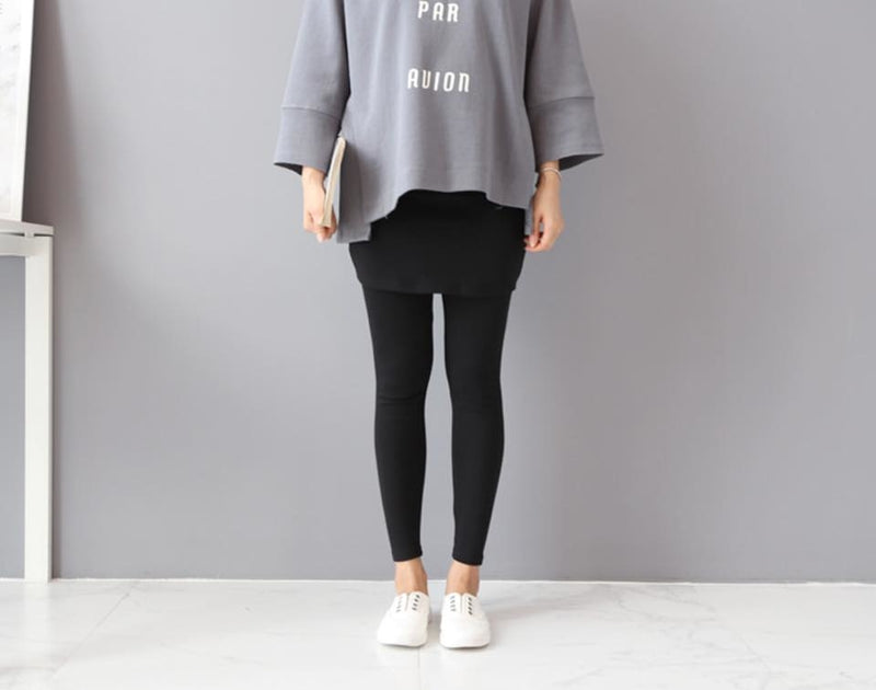 柔軟假兩件短裙托腹Leggings