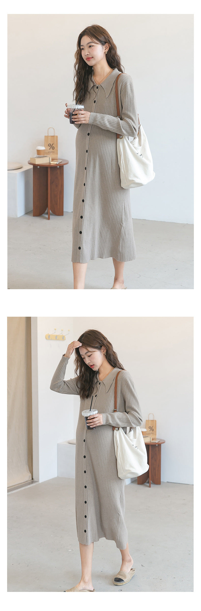 Lapel Ribbed Knit Dress