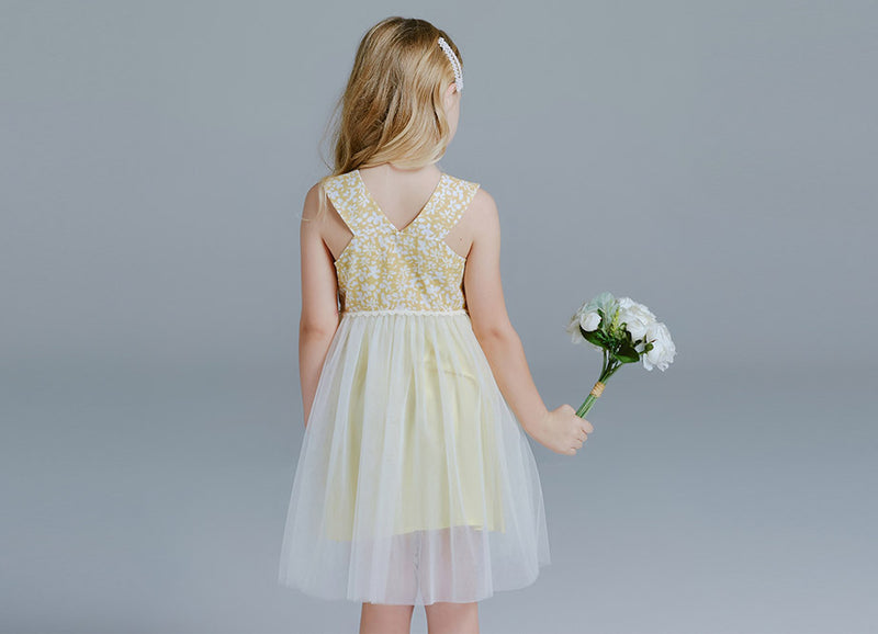 KDX1012 Yellow Flower Sleeveless Dress (Size:100-140)