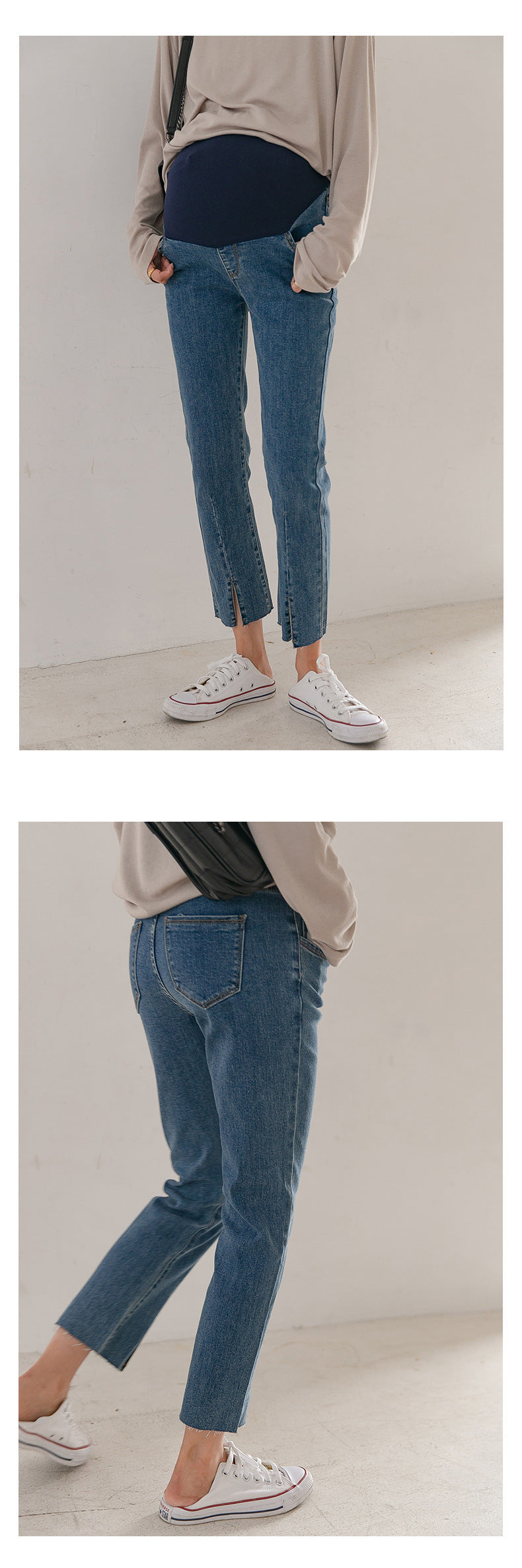 Split Hem Denim Jeans with Adjustable Waistband