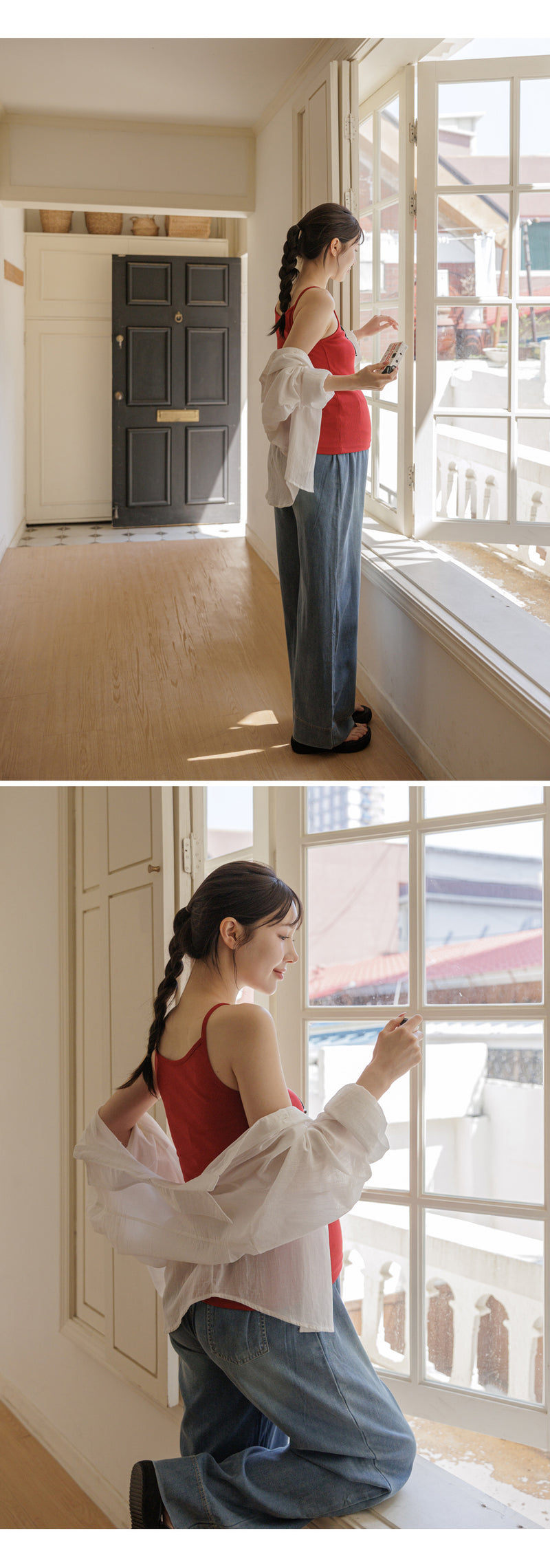 Lightweight Drawstring Wide-Leg Denim Pants