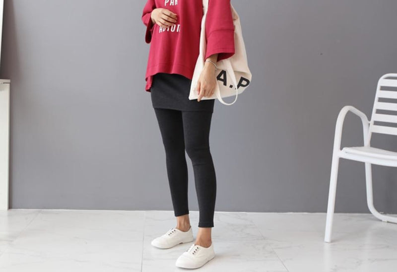 柔軟假兩件短裙托腹Leggings