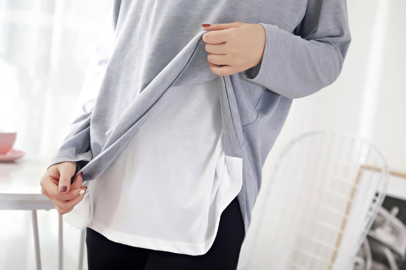 棉質百搭配色長袖哺乳上衣