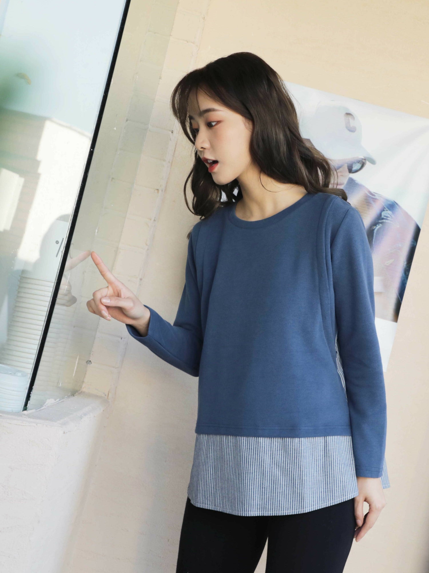 Striped Denim Nursing Top