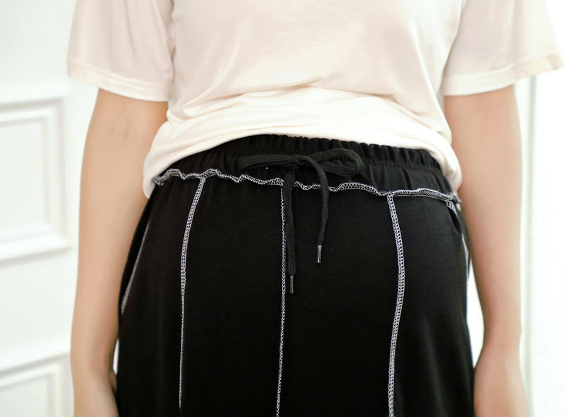 Drawstring Contrast-Stitch Skirt
