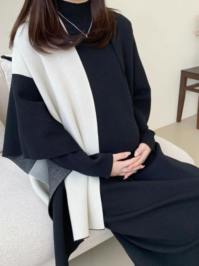 針織披肩開襟衫連衣裙套裝