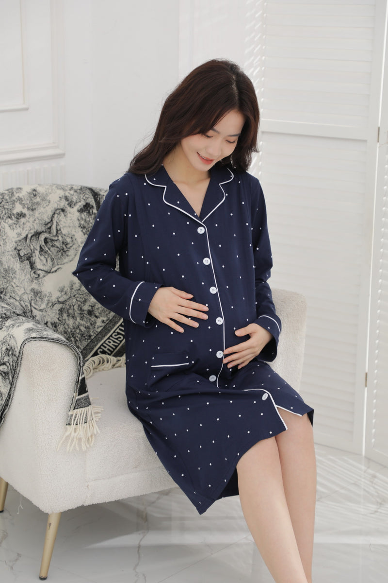 點點圖案長䄂哺乳長裙