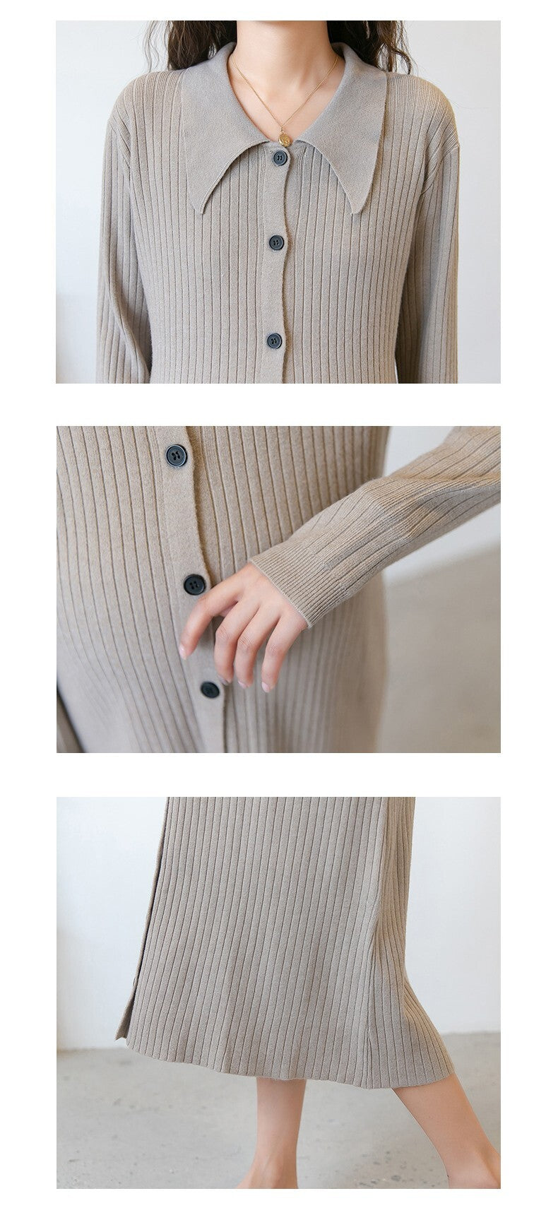 Lapel Ribbed Knit Dress
