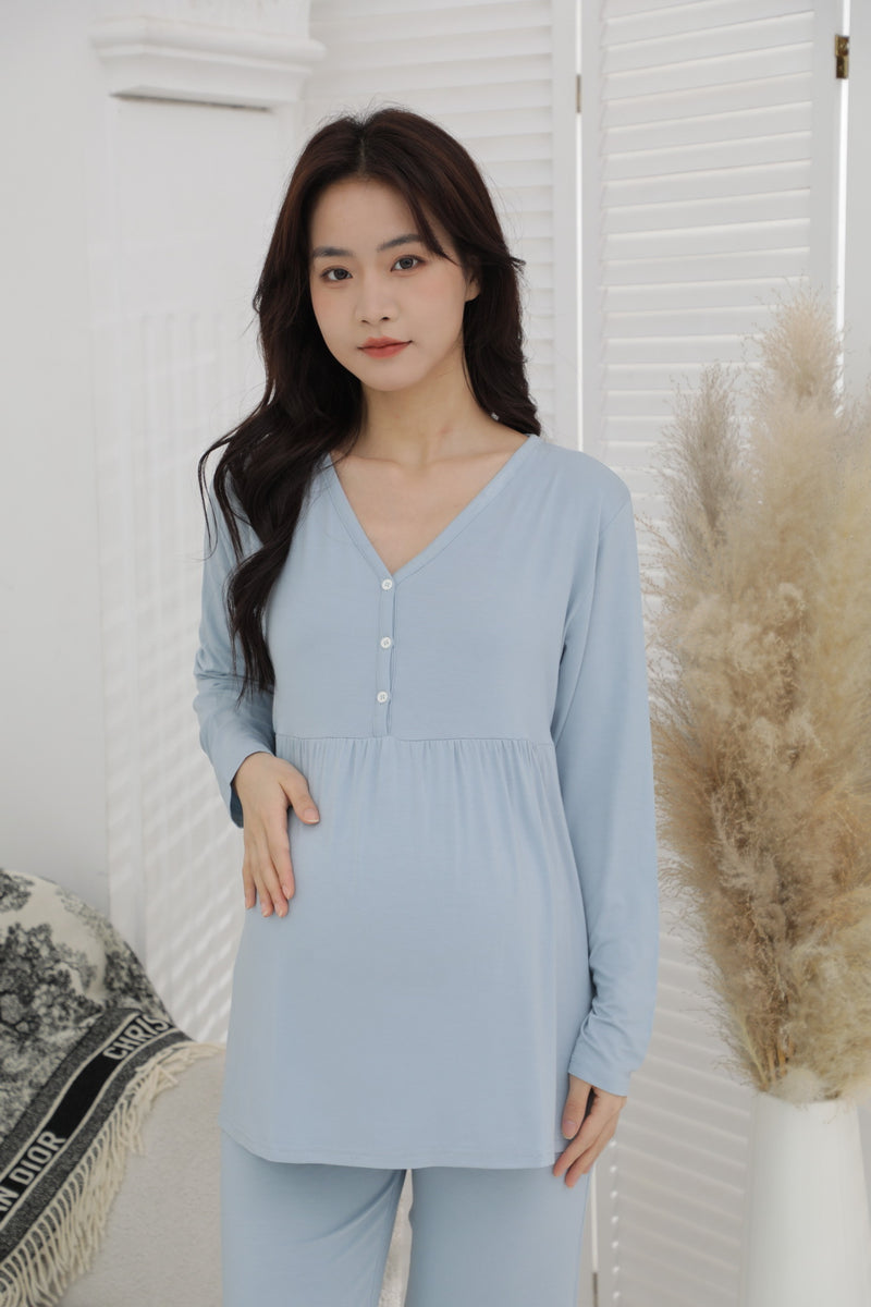 Ultrasoft Long Sleeve Nursing Pajama Set with Yoga Waistband
