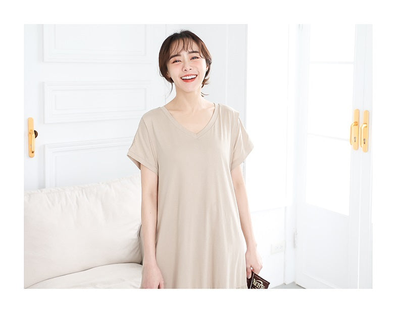 V領拼布哺乳連身裙