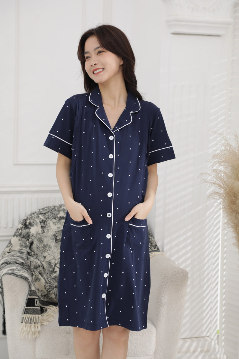點點圖案短䄂哺乳長裙