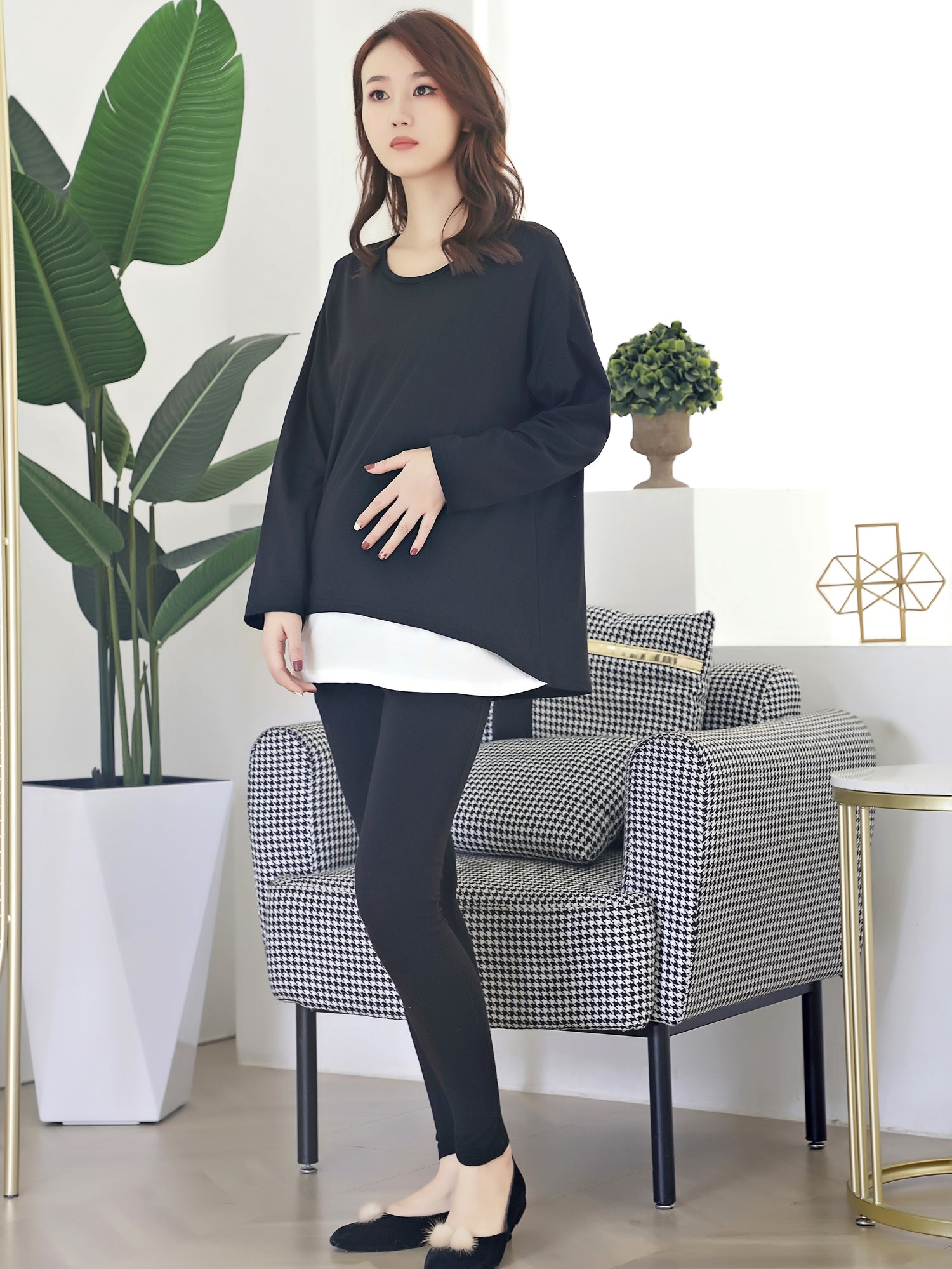 Color Matching Long Sleeve Nursing Top