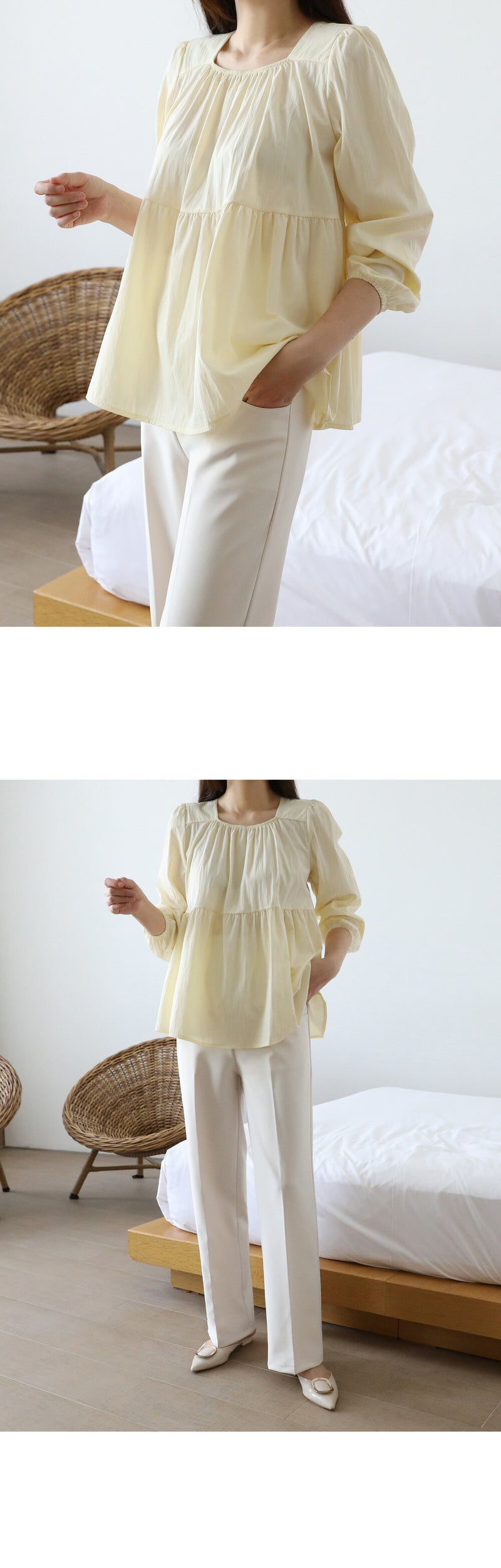 Chiffon Ruched Flared Puff Top