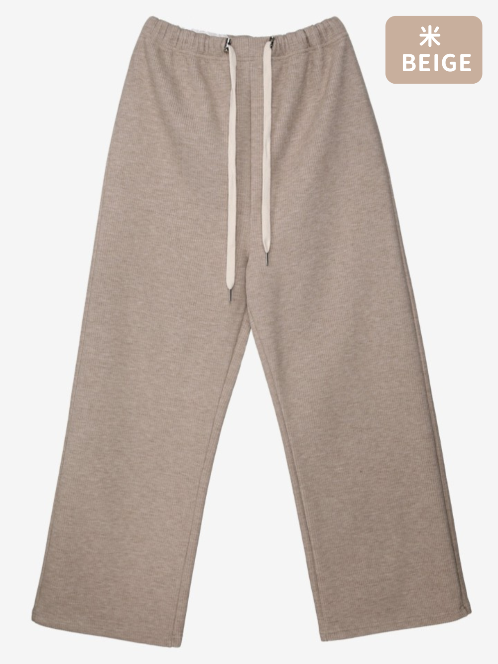 Warm Fleece Drawstring Ribbed Wide Pants