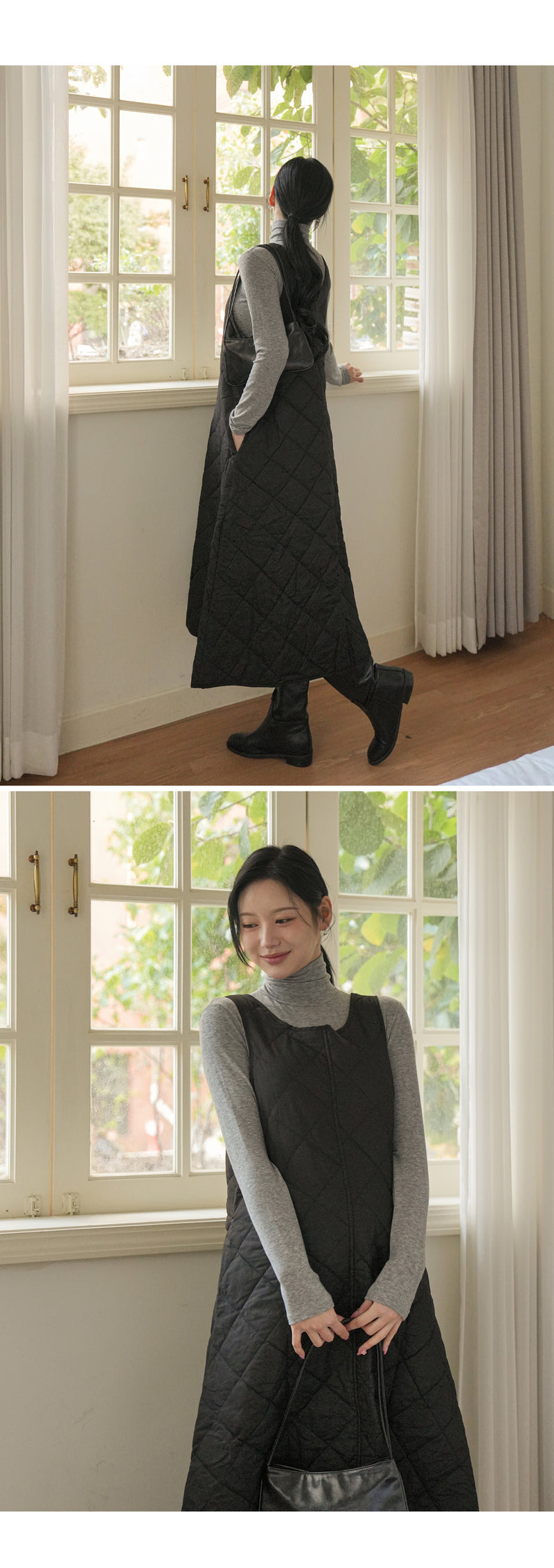 Round Neck Quilted Vest Dress