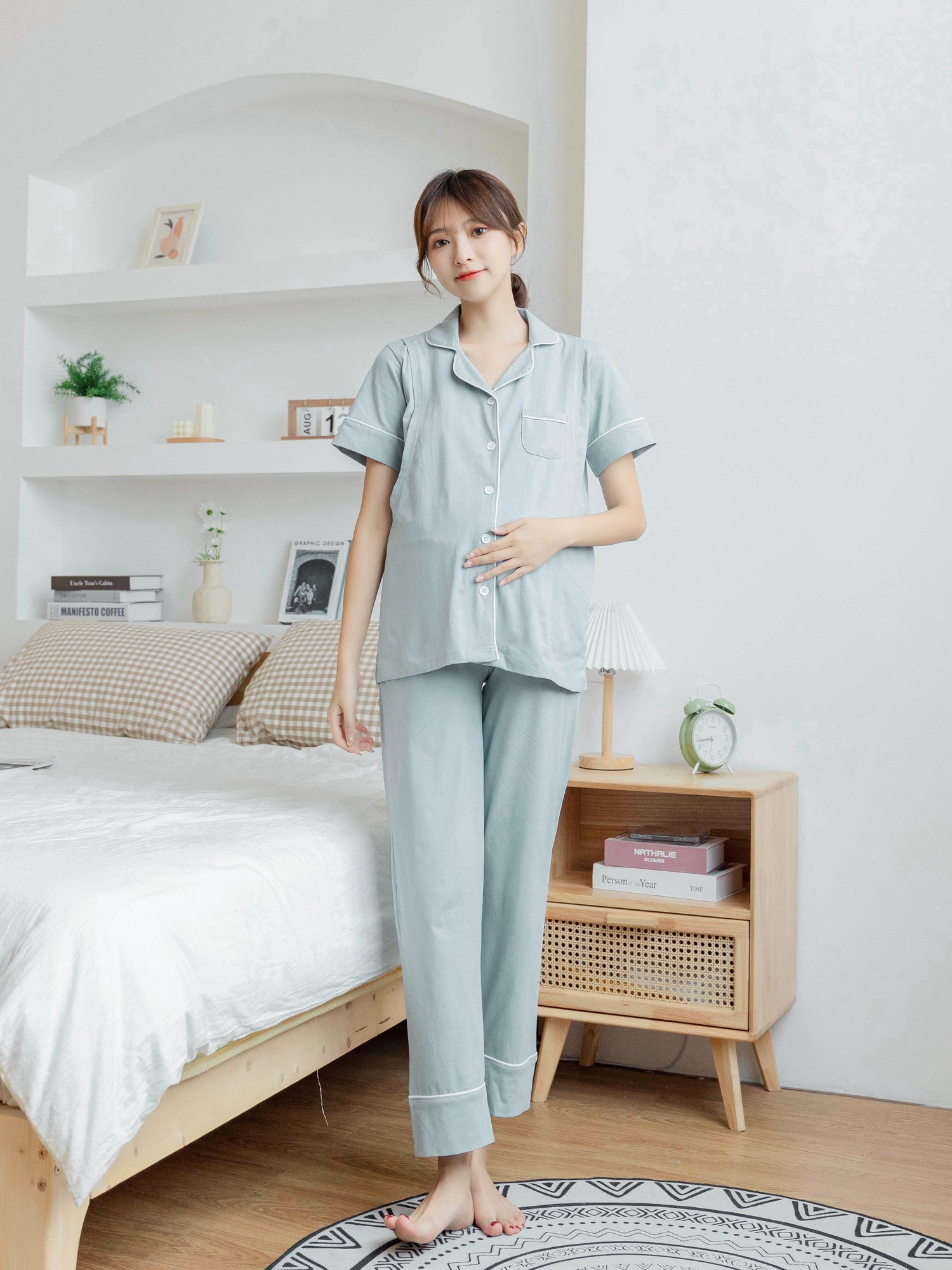 淨色包邊可調腰圍哺乳套裝