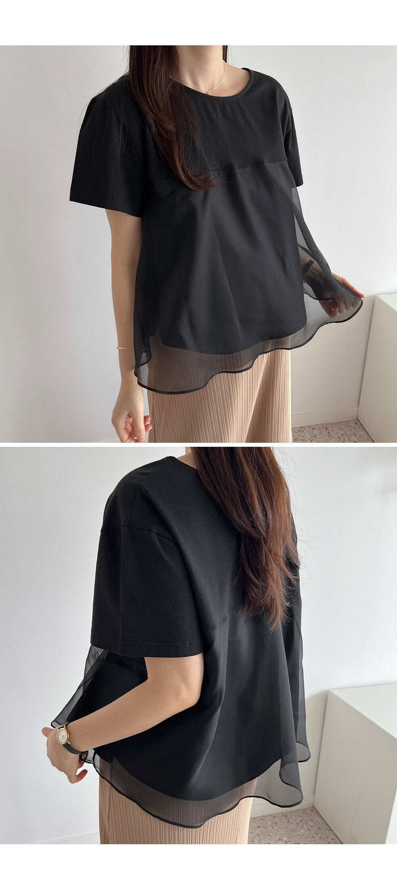 Cotton Chiffon Patchwork Short Sleeve