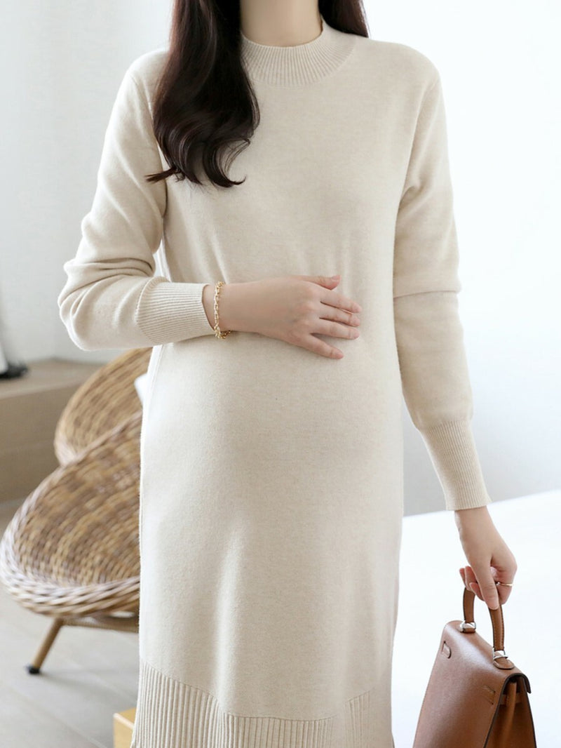 Half Neck Knitted Pleated Dress