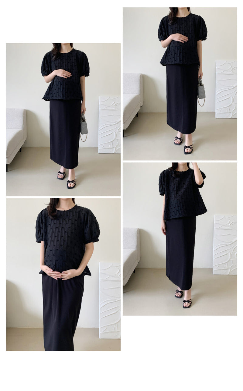 Textured Polka Dot Puff Sleeve Top