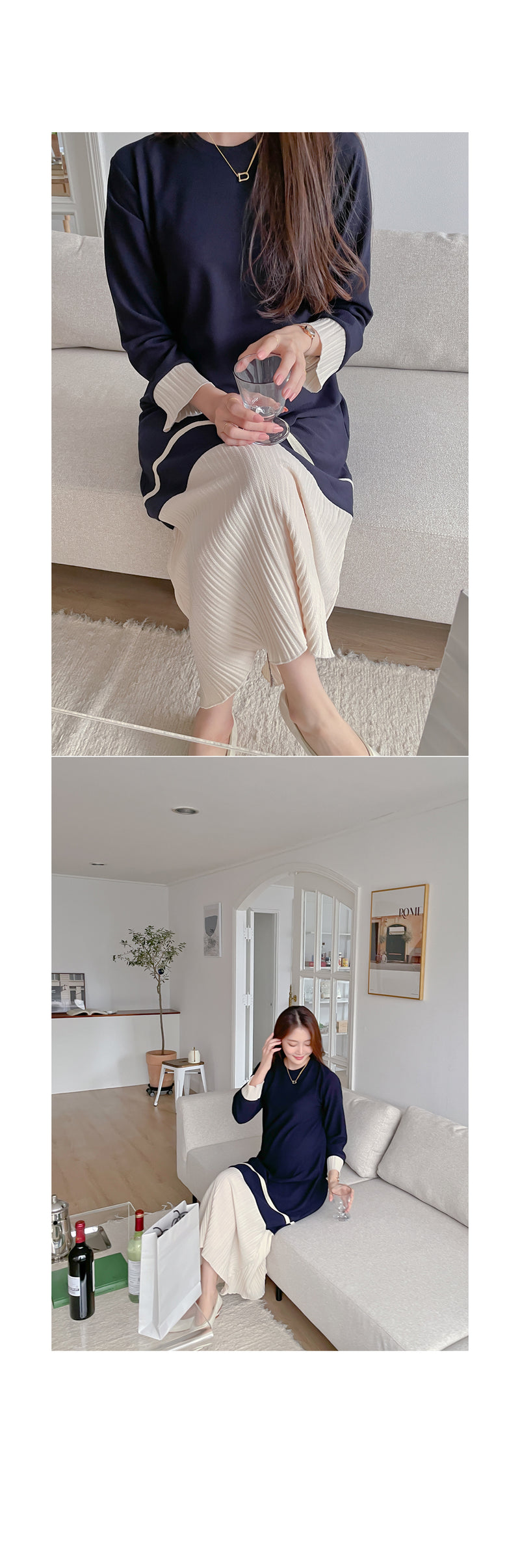 Pleated Two-Toned Midi Dress