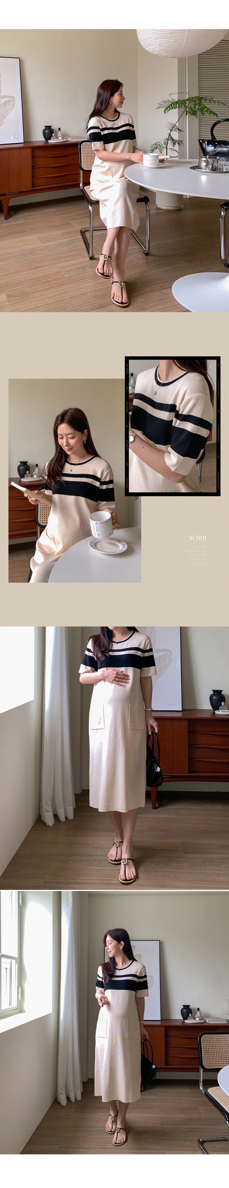 Simple Round Neck Pocket Dress