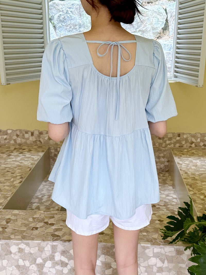 Chiffon Ruched Flared Puff Top