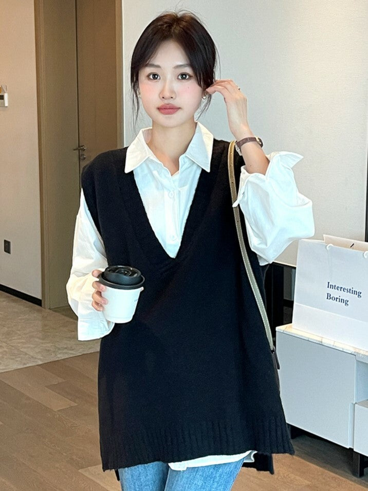 淨色大V領針織背心
