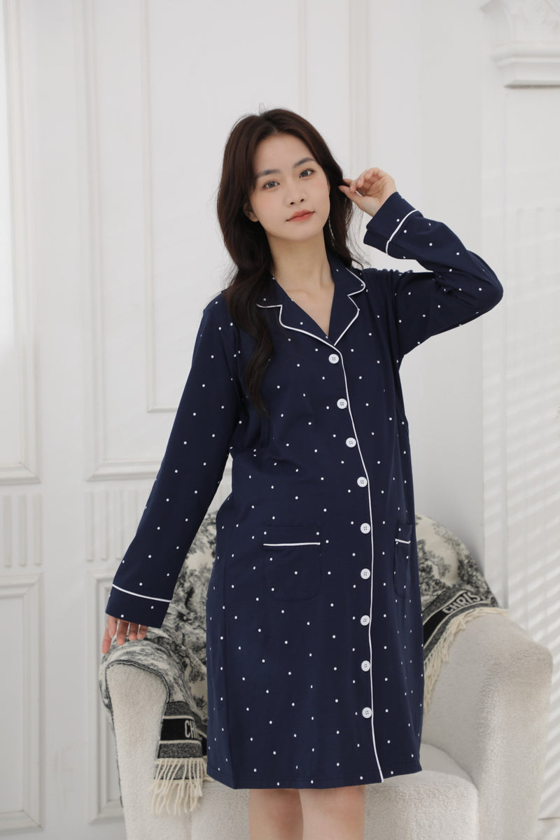 點點圖案長䄂哺乳長裙