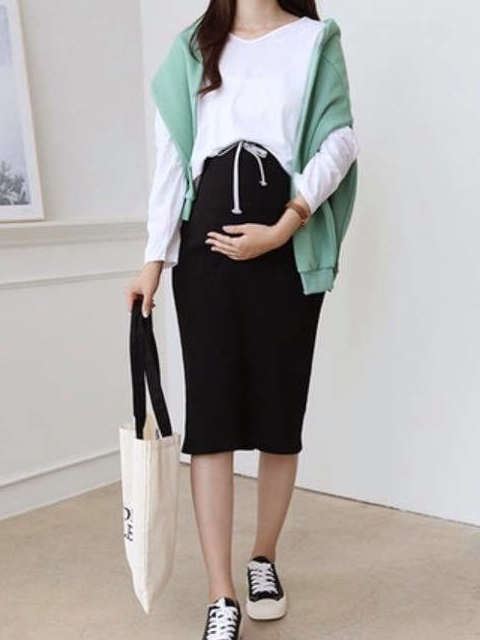 Ribbed and Yoga Waistline Support Waist Skirt with Drawstring