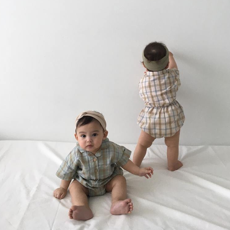 KRXO022 Checked Elastic Waistband Bodysuit (2 Colors)