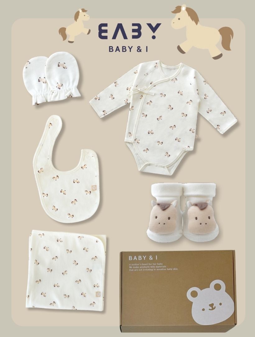 MMBP012 Baby&I 馬年BB禮盒套裝-小馬仔 (口水肩, 夾衣, 包被, 手套,娃娃襪套)