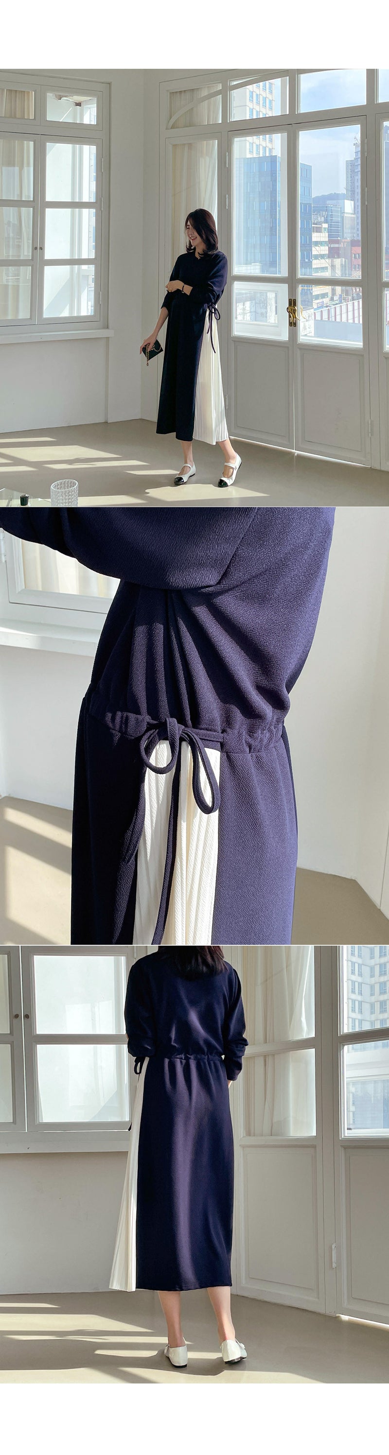 Two-Tone Drawstring Dress