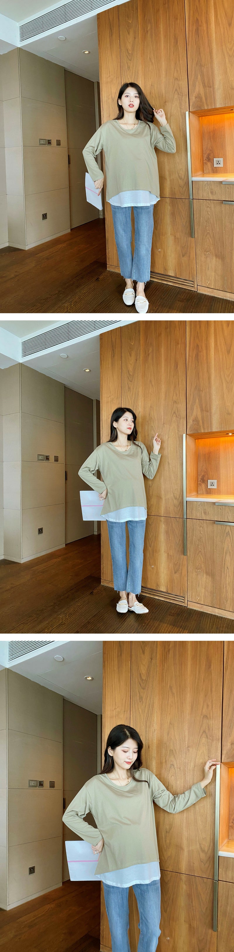 棉質百搭配色長袖哺乳上衣
