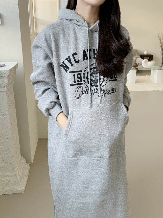 Printed Brushed Hooded Dress