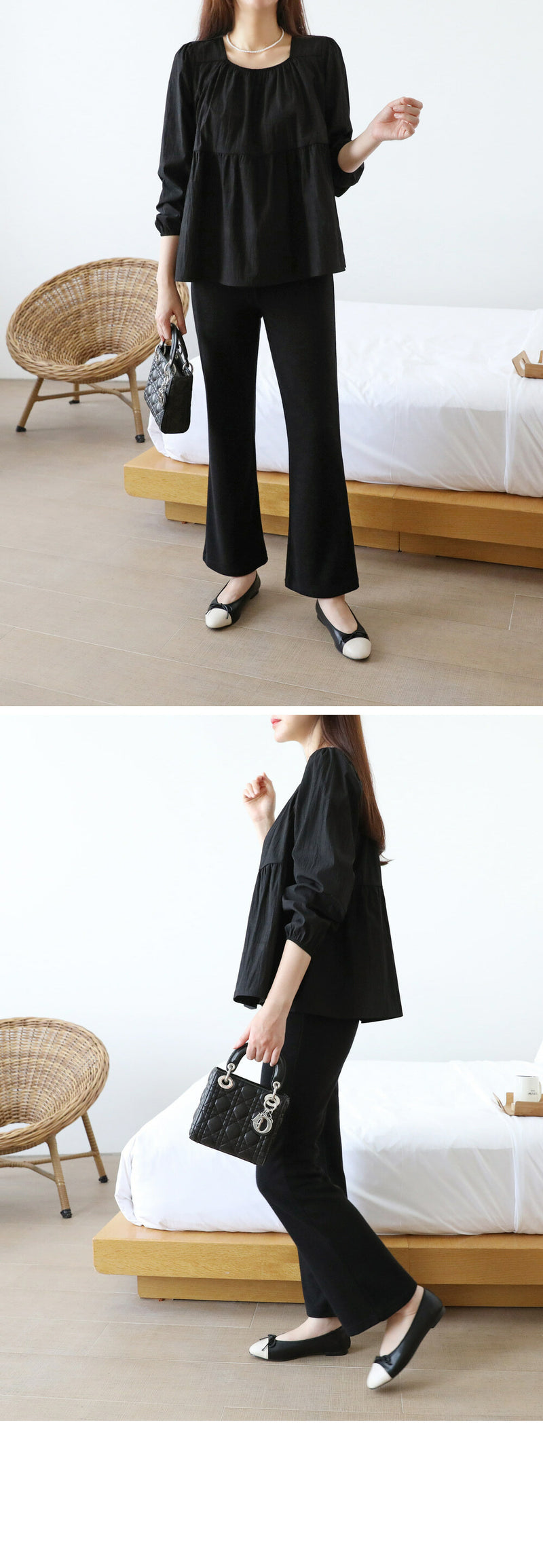 Chiffon Ruched Flared Puff Top