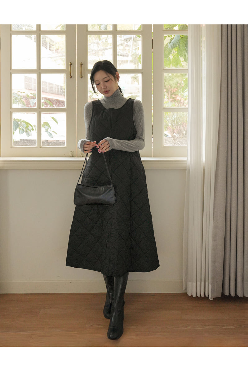 Round Neck Quilted Vest Dress