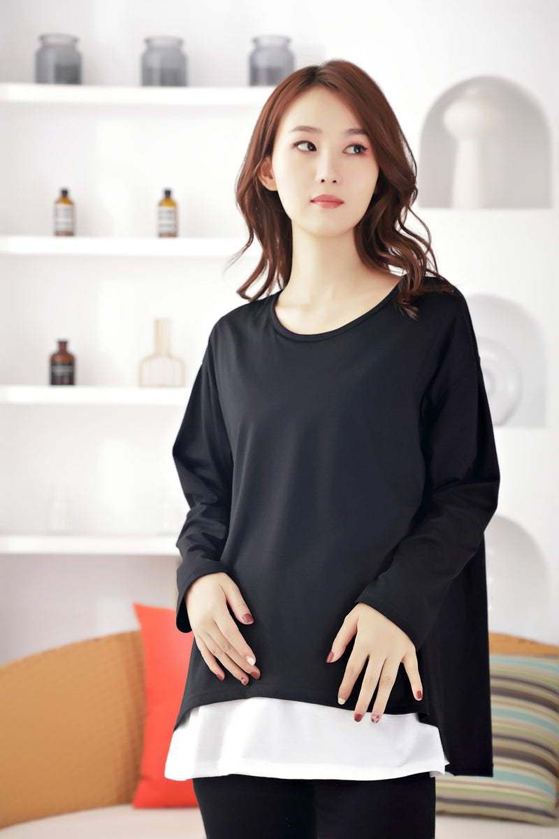 棉質百搭配色長袖哺乳上衣