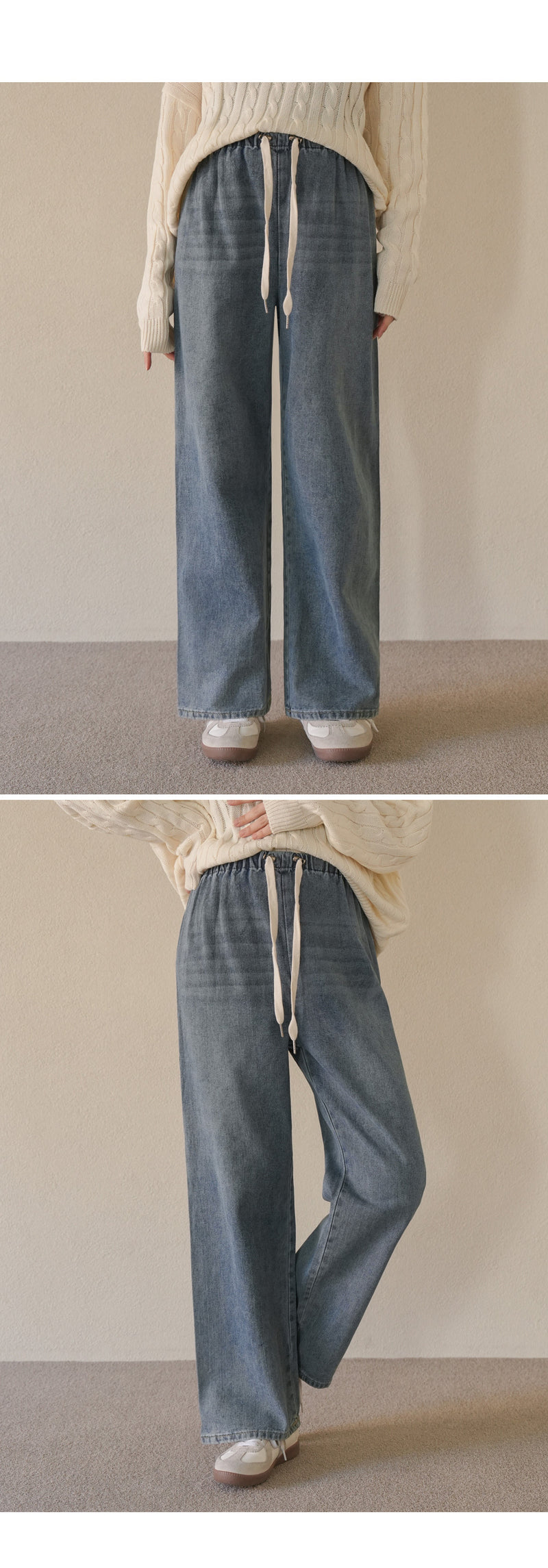 Drawstring Wide-Leg Denim