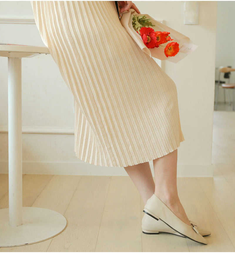 Elegant Stripe Knit Midi Dress