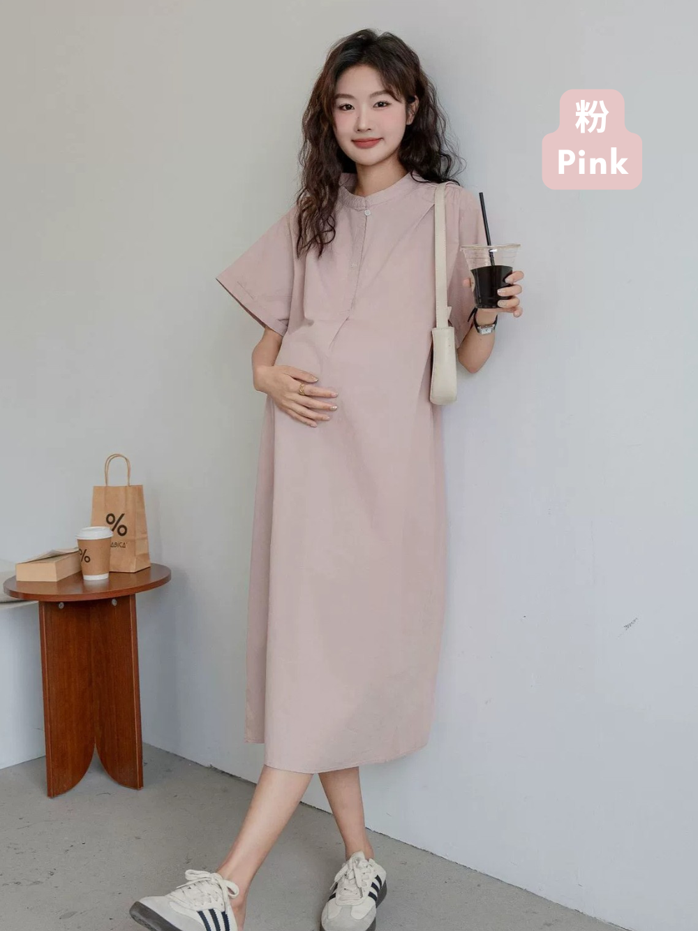 Stand Collar Half-Button Shirt Dress