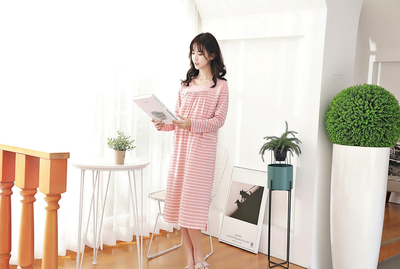 Japanese-Style Striped Nursing Long Dress