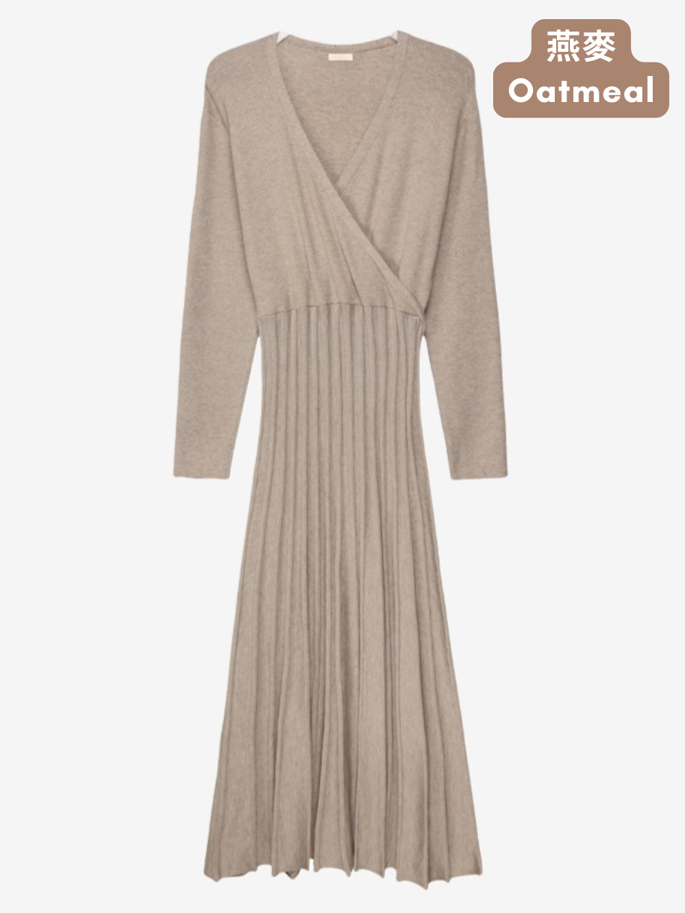 Knitted V Neck Pleated Dress