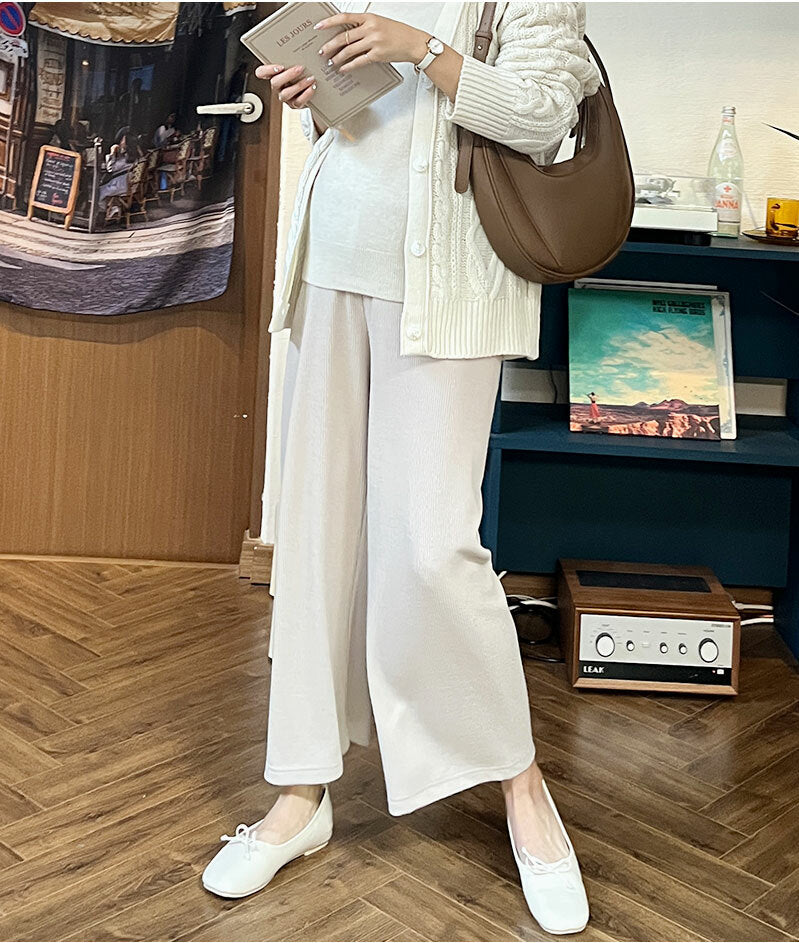 Ribbed Knit Wide-leg Pants