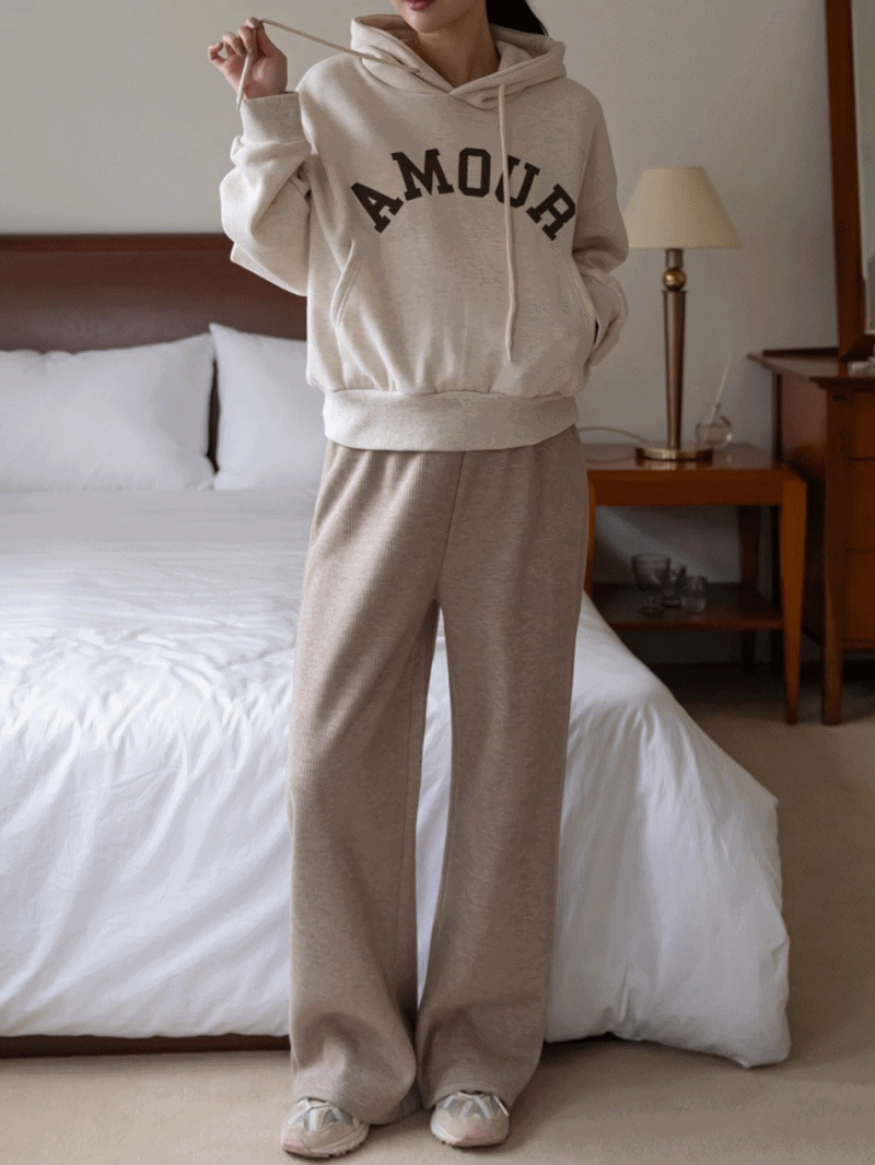 Warm Fleece Drawstring Ribbed Wide Pants