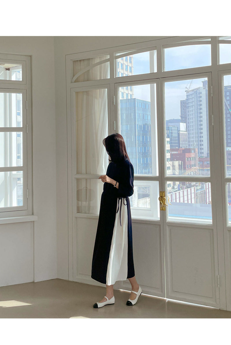 Two-Tone Drawstring Dress