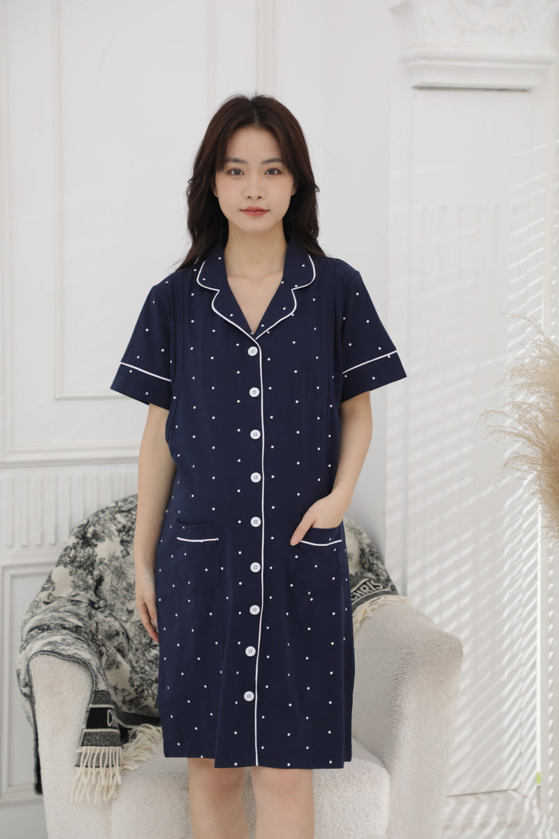 點點圖案短䄂哺乳長裙