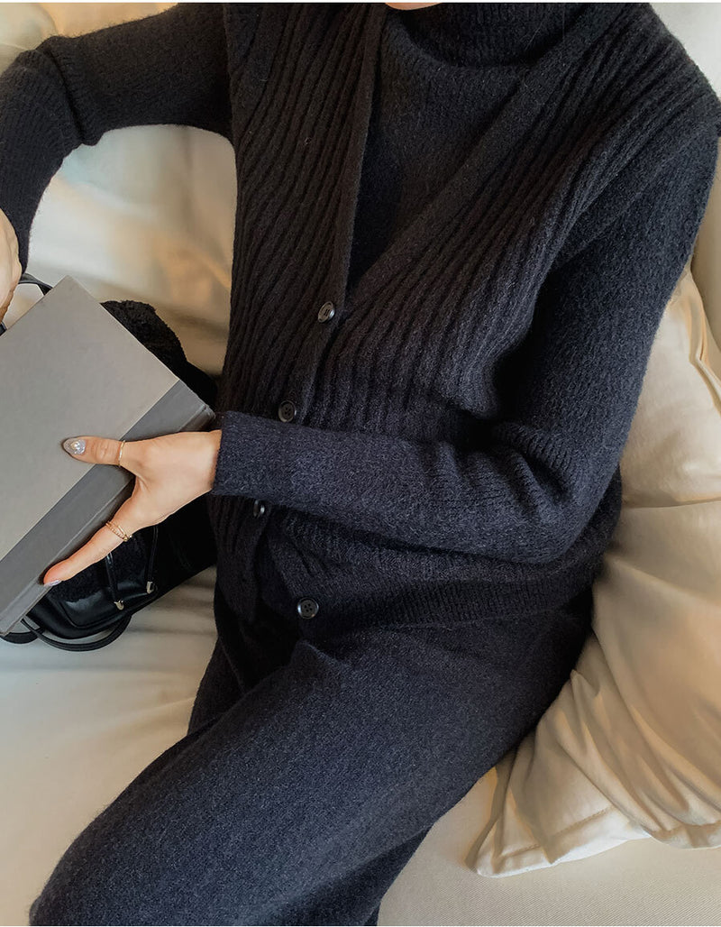Wide Length Knit Vest & Pants Set