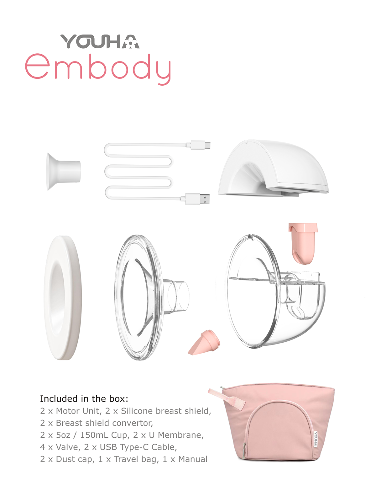 YOH601 Youha embody Wearable Breast Pump (24mm/28mm) [Hands-free;Wire-free;Tube-free]
